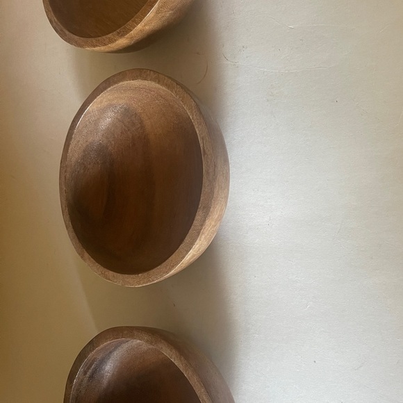 Vintage Raw Teak Wood Trio Of Decorative Wooden Bowls - Picture 13 of 17